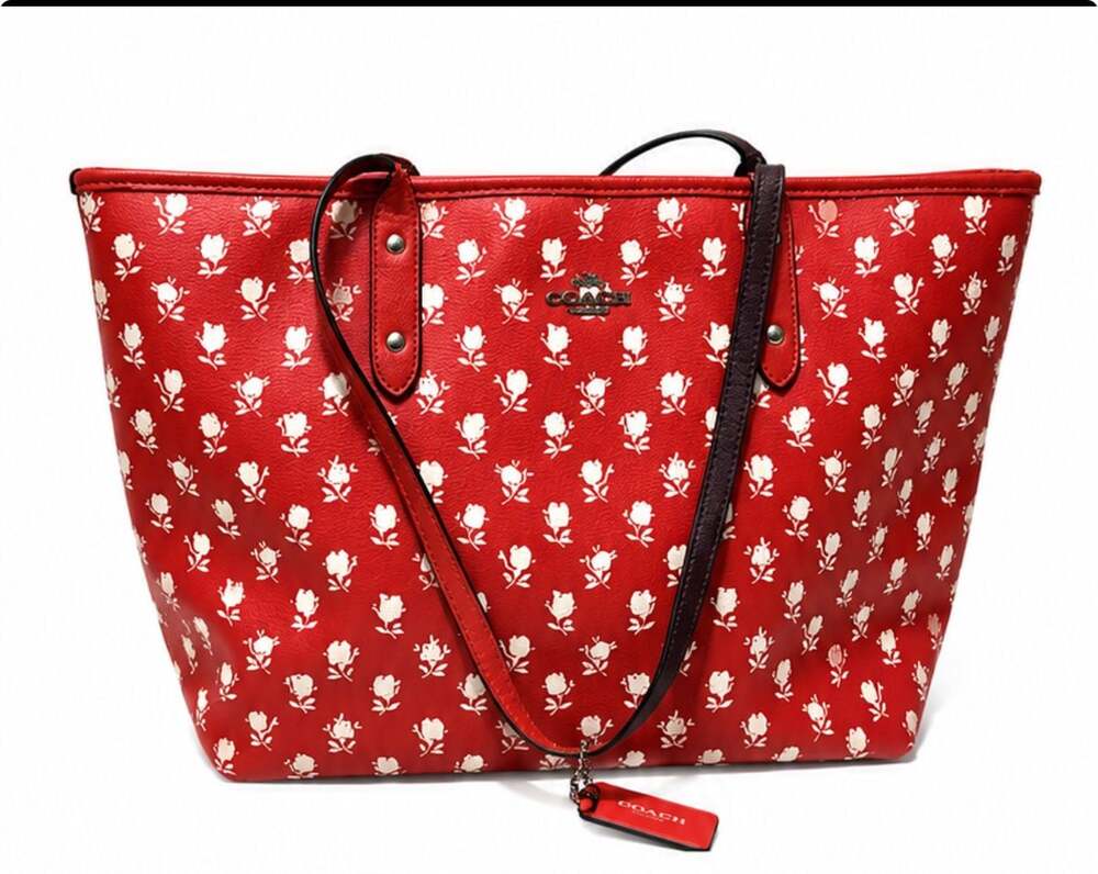 Coach Red and White Floral Print City Tote Bag F38161